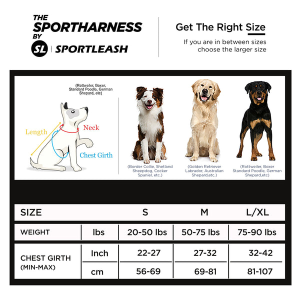 SportLeash Best Dog Harness Big Dog Harness SportHarness Size Chart